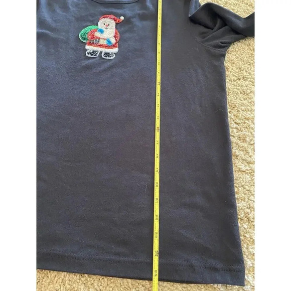 Karen Scott Womens Size Large Black Christmas Santa Sequin Shirt Top Long Vtg - Picture 7 of 7